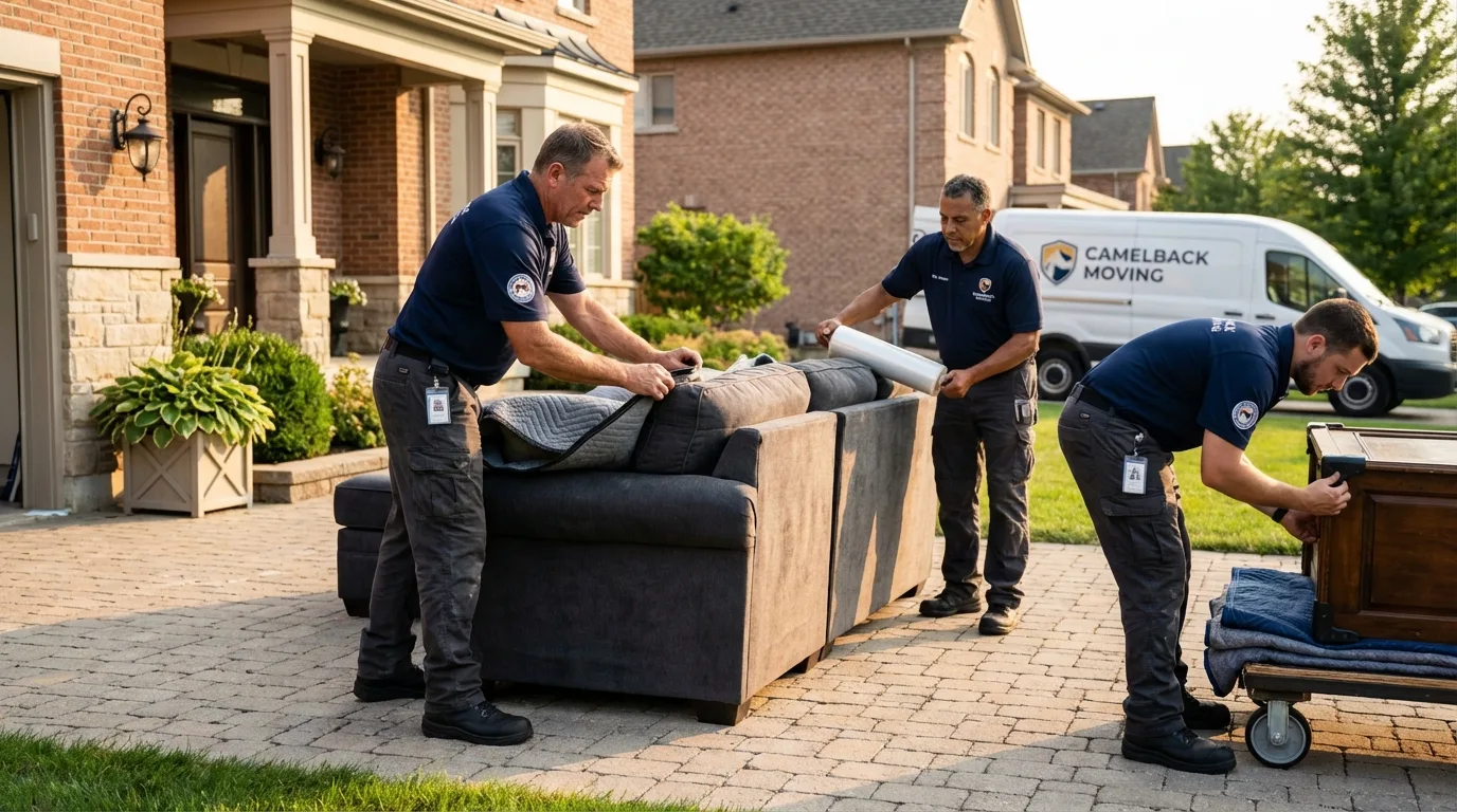 Large estate moving crew wrapping furniture in Springfield, MA
